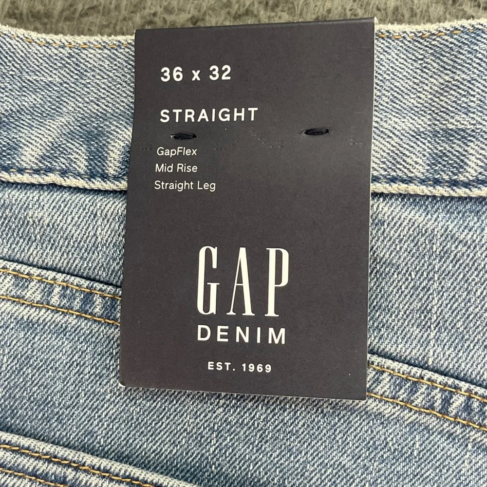 GAP Straight Leg Jeans Mens 36x32 Light Wash GapFlex Mid Rise‎ Denim